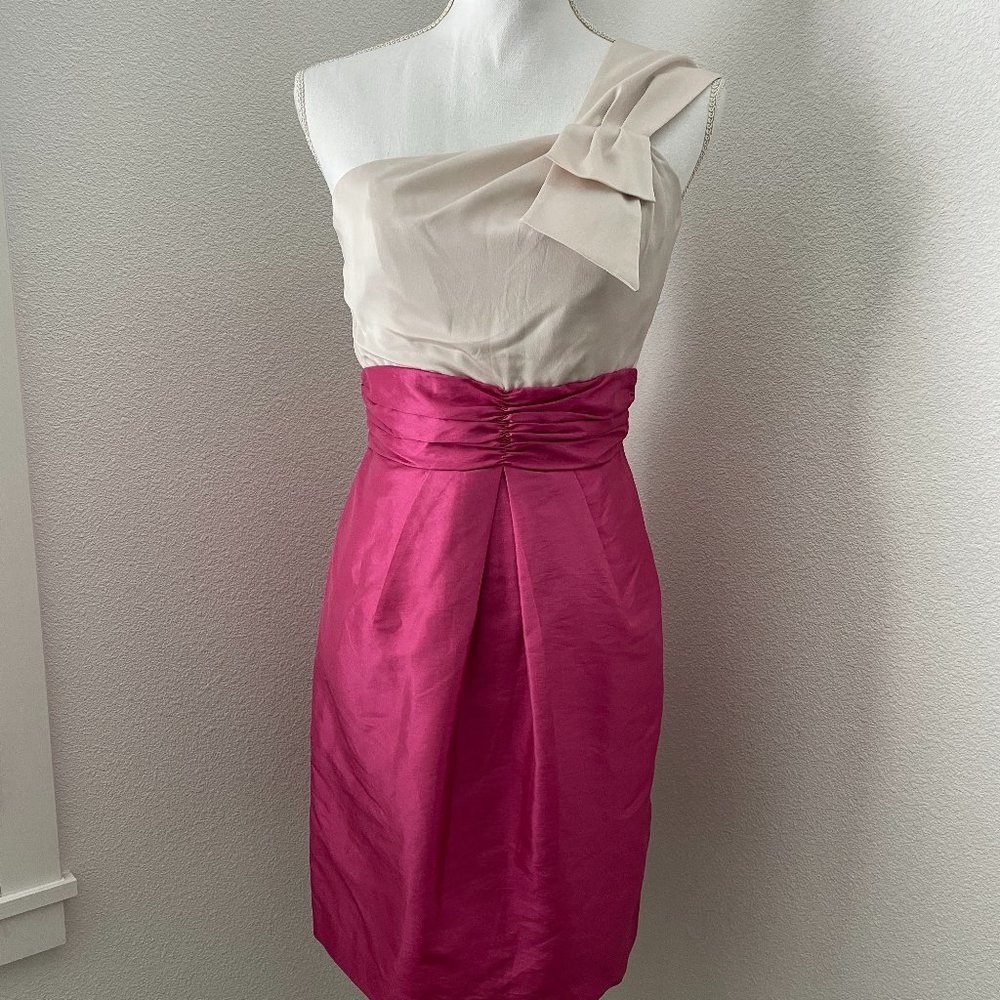 NWT BCBG Max and Cleo One Shoulder Dress, Size 2, Pink/Ivory